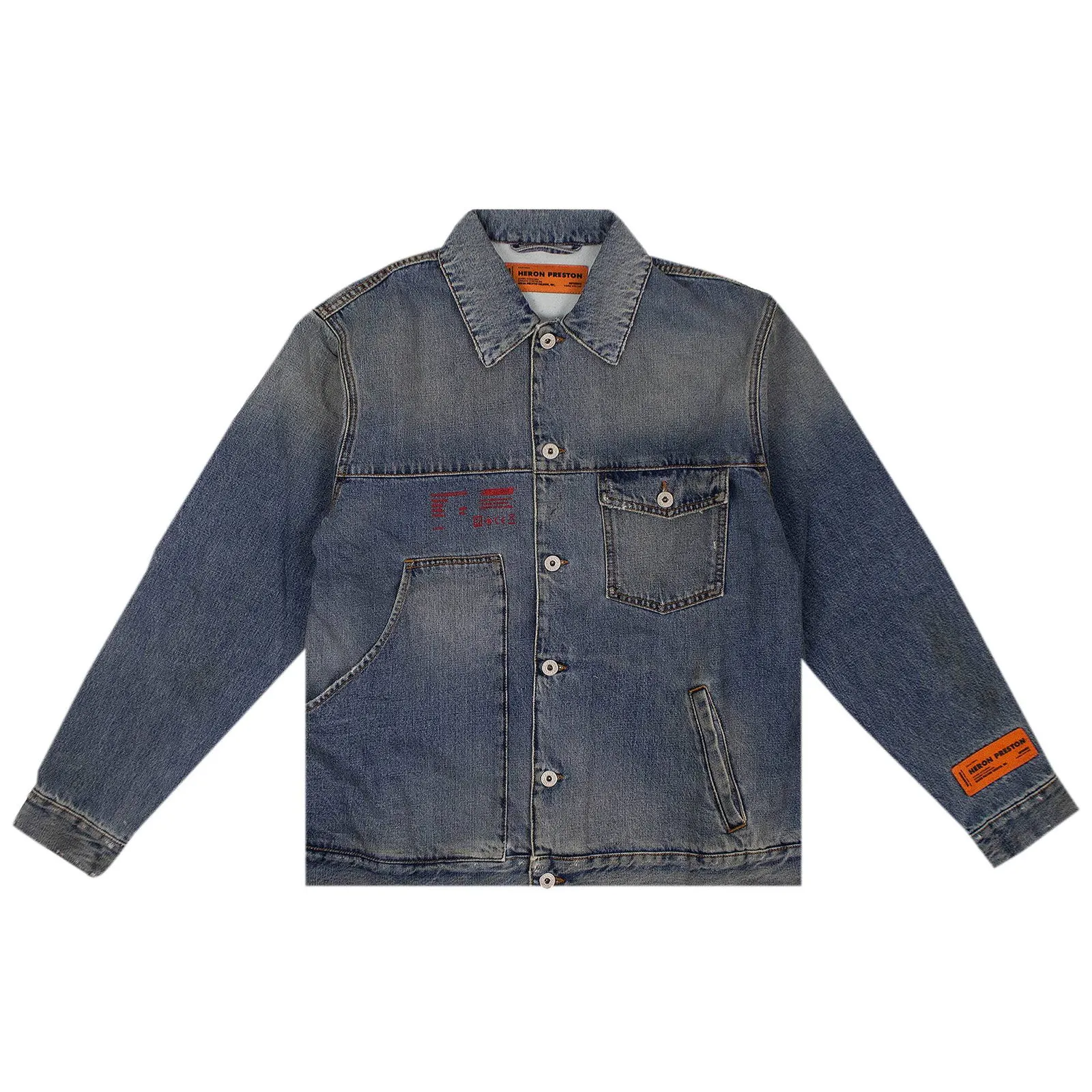 HERON PRESTON Washed Denim Logo Worker Jacket