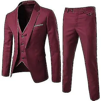 Hombre 3 piezas Slim Fit Suit Set One Button Solid Jacket Vest Pantalones Business Set-yky