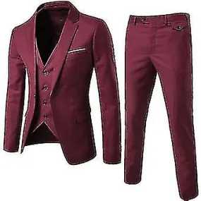 Hombre 3 piezas Slim Fit Suit Set One Button Solid Jacket Vest Pantalones Business Set-yky