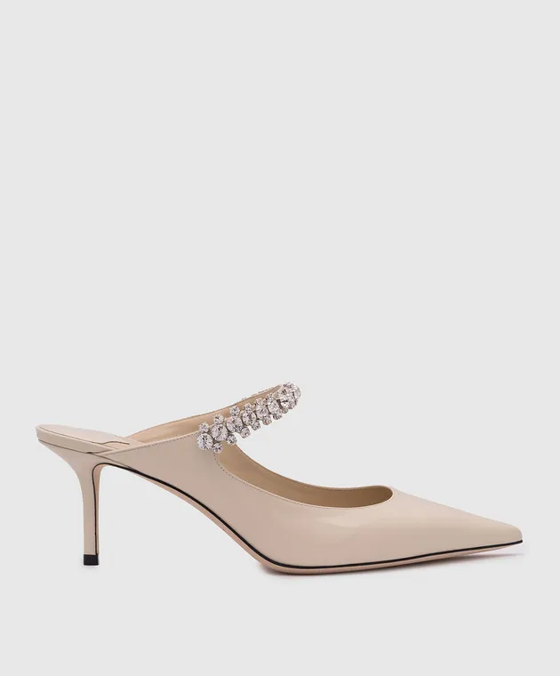 Jimmy Choo Bing patent leather mules in beige with crystals