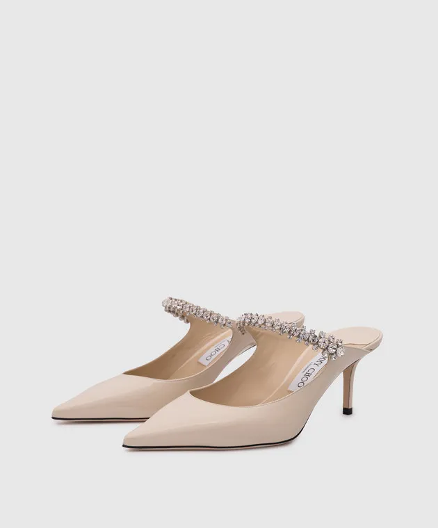 Jimmy Choo Bing patent leather mules in beige with crystals