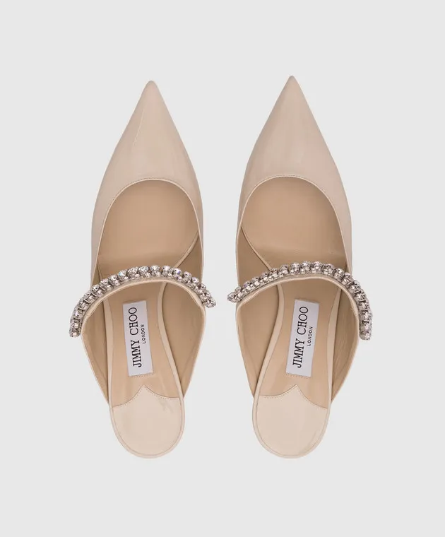 Jimmy Choo Bing patent leather mules in beige with crystals