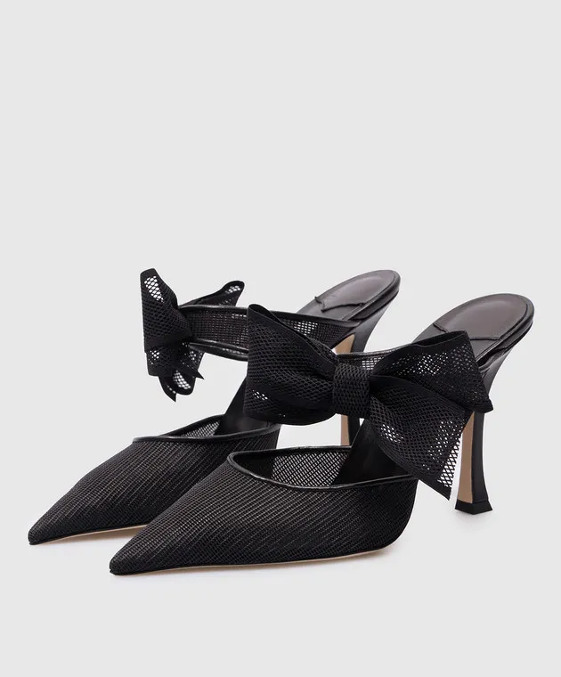 Jimmy Choo BROOK 100 black leather mules with a bow