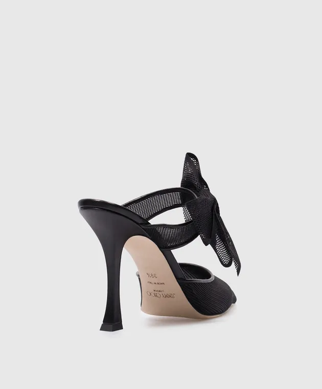 Jimmy Choo BROOK 100 black leather mules with a bow