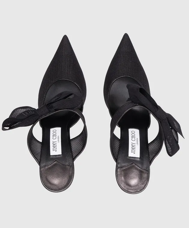 Jimmy Choo BROOK 100 black leather mules with a bow