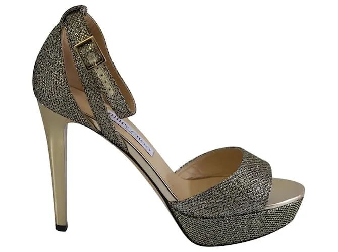 Jimmy Choo Kayden Platform Sandalias con correa en el tobillo en brillo dorado 