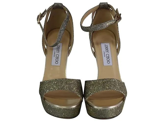 Jimmy Choo Kayden Platform Sandalias con correa en el tobillo en brillo dorado 