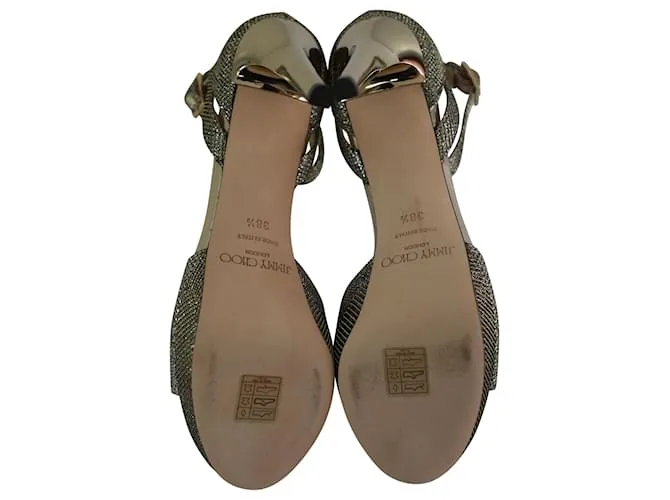 Jimmy Choo Kayden Platform Sandalias con correa en el tobillo en brillo dorado 