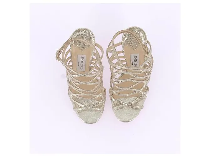 JIMMY CHOO Sandalias T.EU 38.5 Piel Dorado 