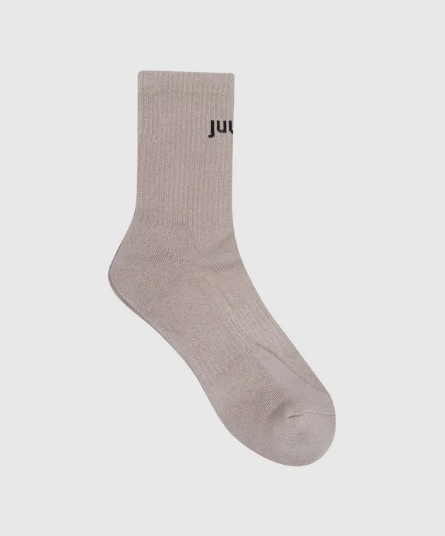 Juun.j Khaki wool socks with logo pattern