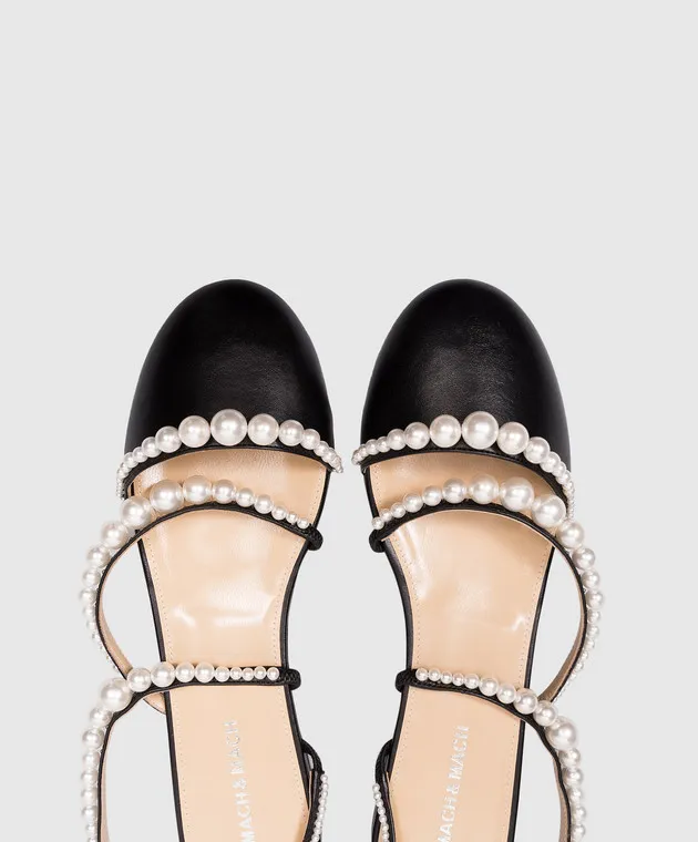 Mach&Mach Sirene black leather beaded mules