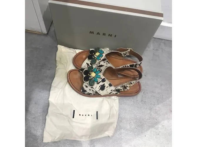 MARNI Sandalias T.UE 37 Piel de becerro estilo potro Beige 