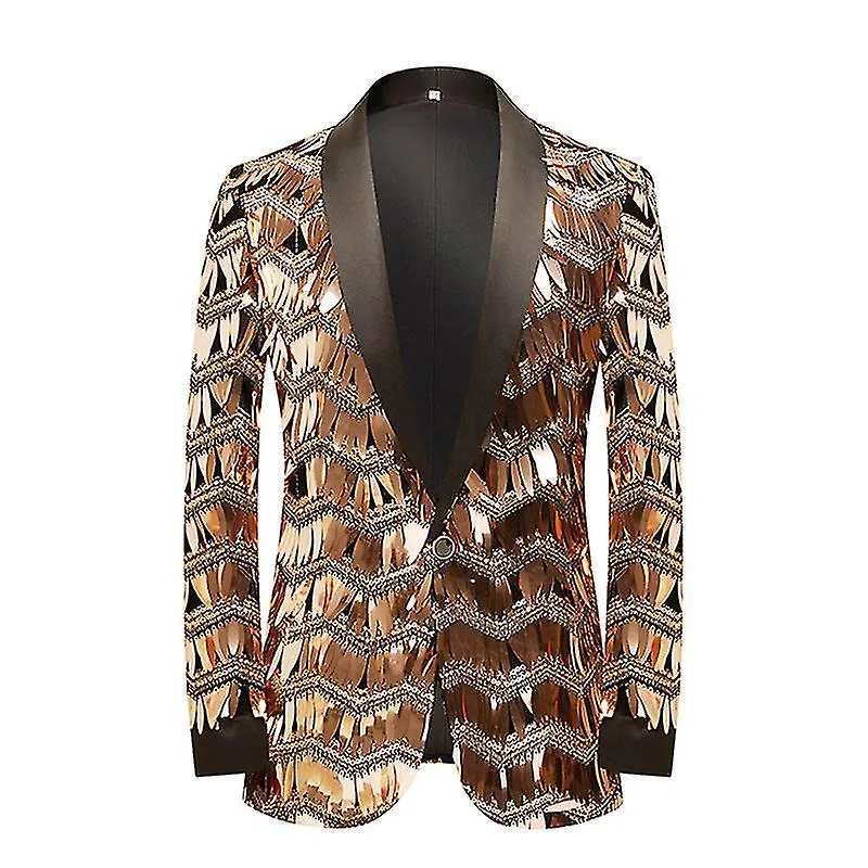 Men's high-end suit gold stripe fringed sequins coat