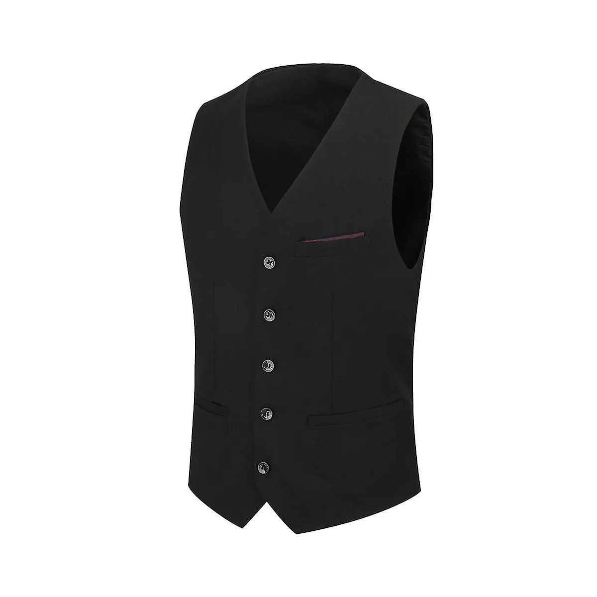 Mens Business Slim Formal Vest Solid Color Breasted Suit Waistcoat