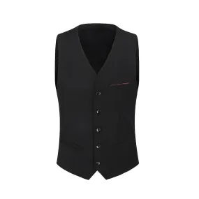 Mens Business Slim Formal Vest Solid Color Breasted Suit Waistcoat