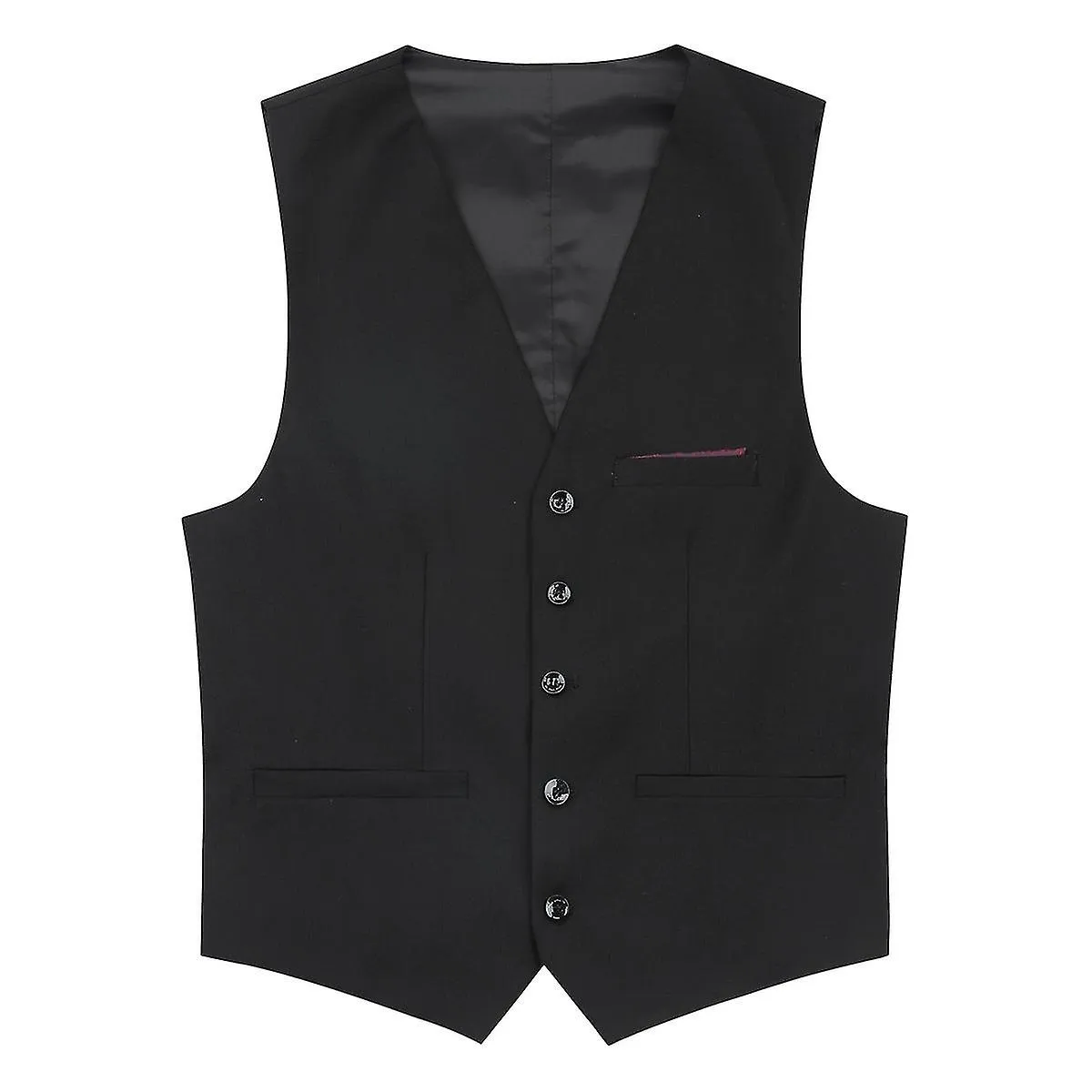 Mens Business Slim Formal Vest Solid Color Breasted Suit Waistcoat