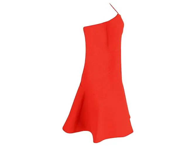 Minivestido acampanado con una correa de Roland Mouret en lana naranja 