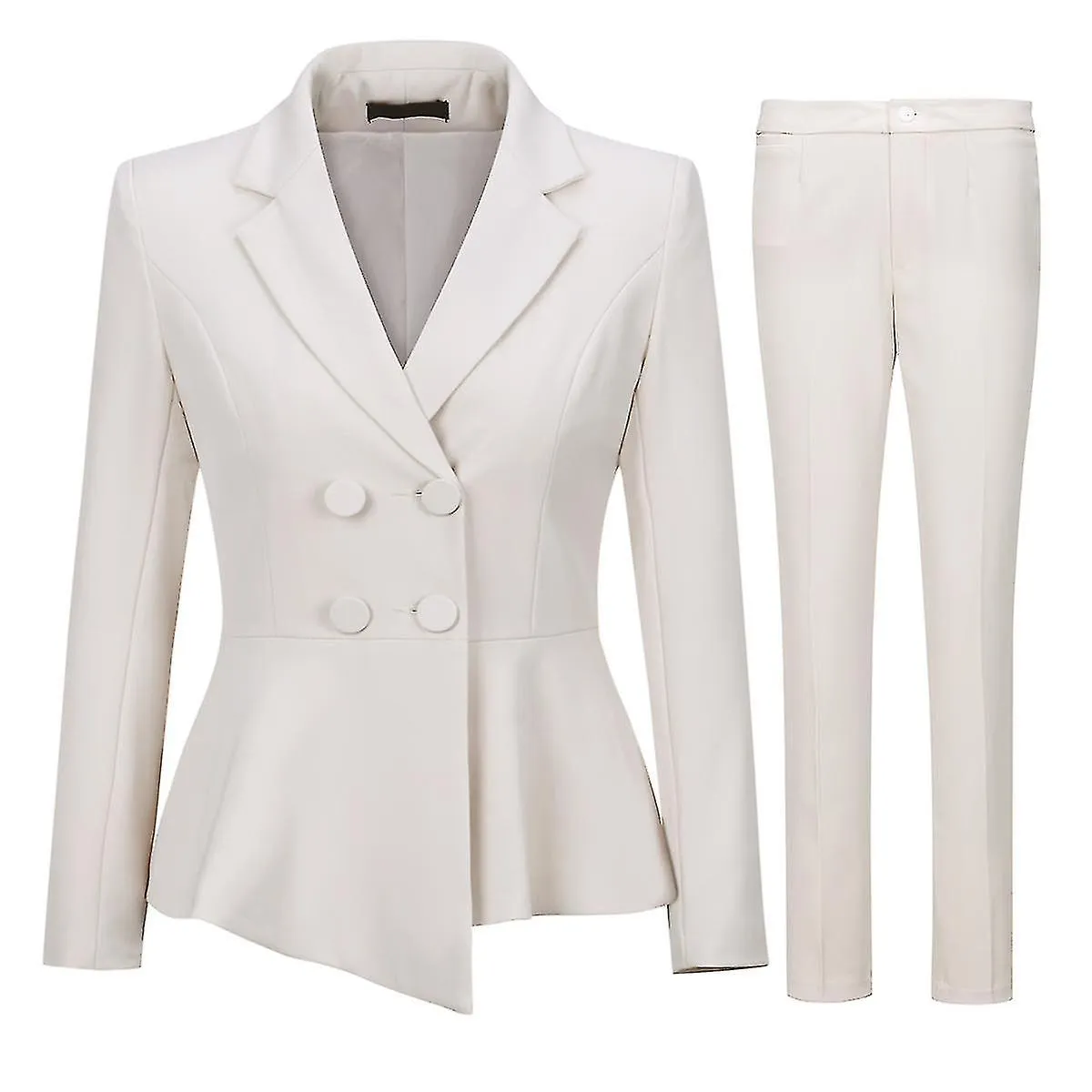 Mujer 2-piezas Business Professional Office Lady Double Breasted Asymmetric Slim Fit Suit (blazer + pantalones)