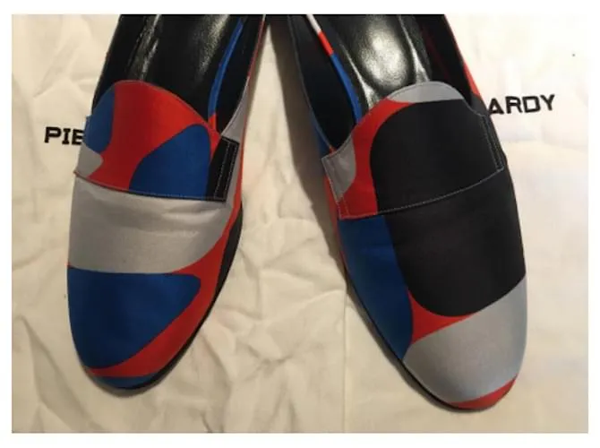 mules Pierre Hardy de seda Negro Blanco Roja Azul claro 