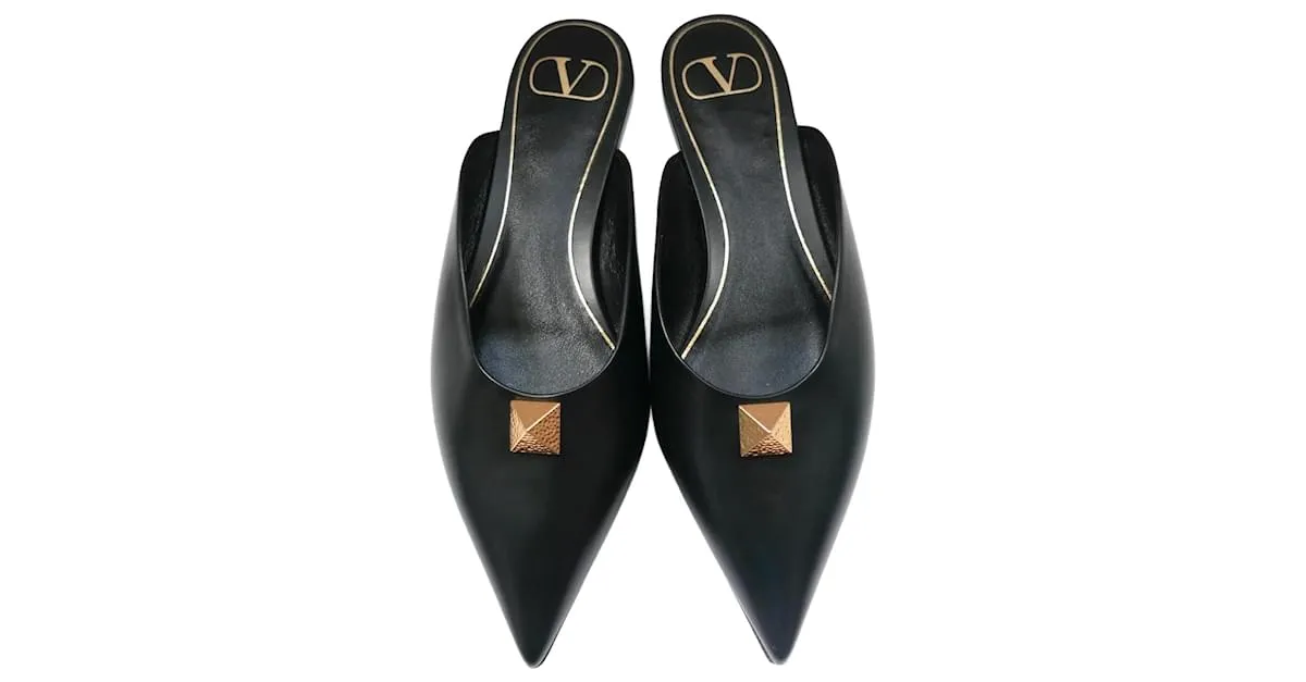 Mules Roman Stud Valentino Garavani de cuero negro 