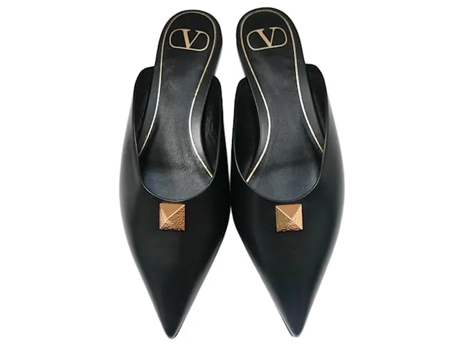 Mules Roman Stud Valentino Garavani de cuero negro 