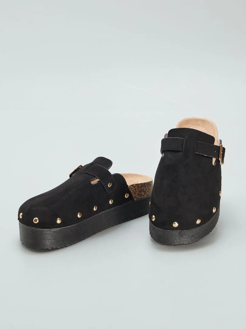 Mules zueco con suela gruesa - NEGRO