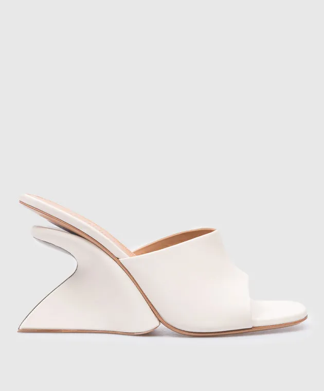 Off-White Beige leather Jug mules with curved heels