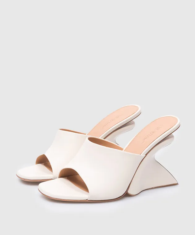 Off-White Beige leather Jug mules with curved heels