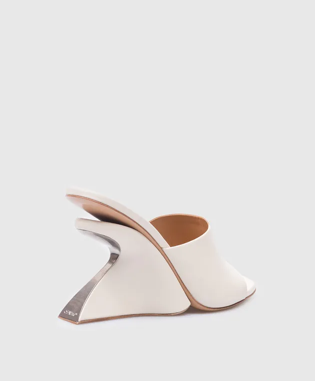 Off-White Beige leather Jug mules with curved heels