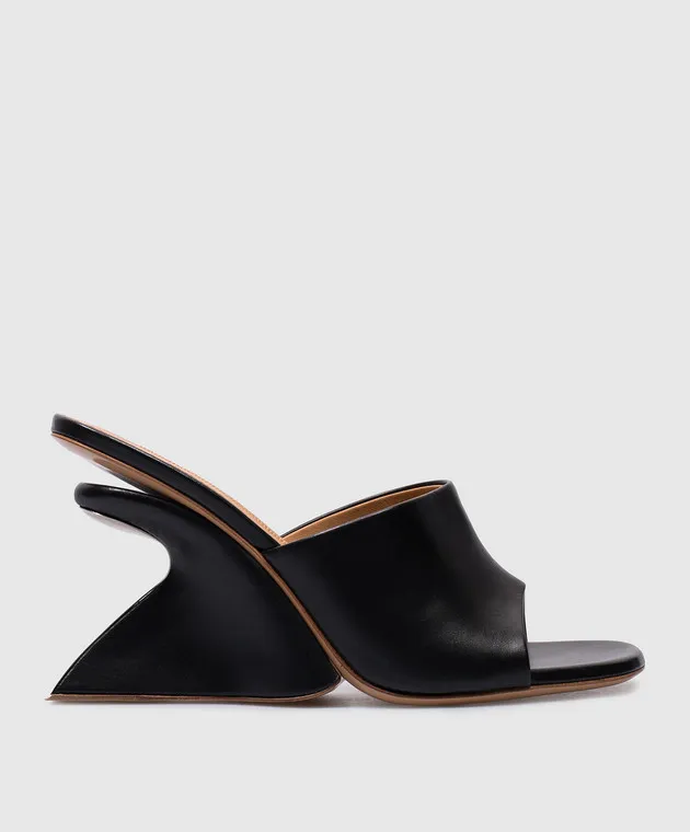 Off-White Black leather Jug mules with curved heels