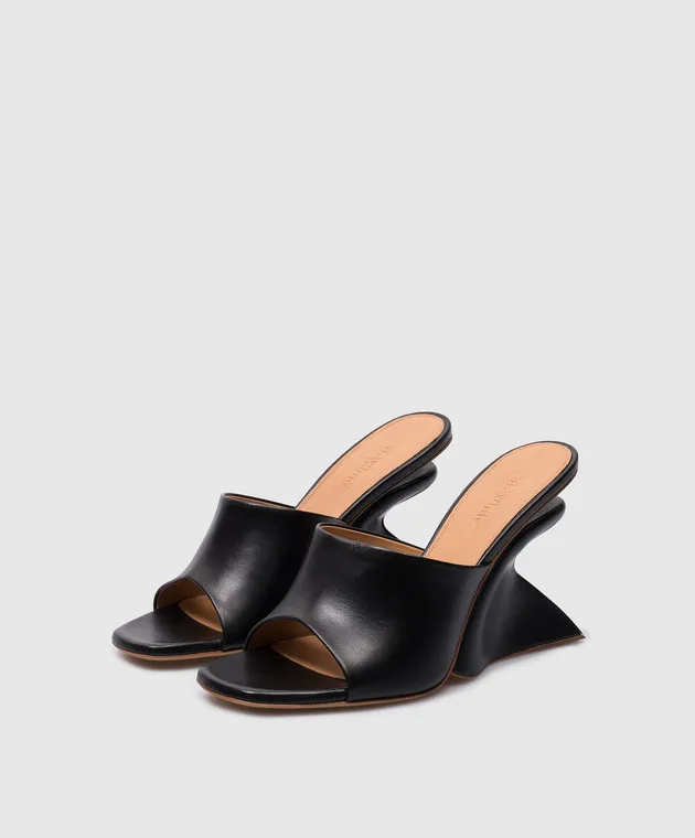 Off-White Black leather Jug mules with curved heels