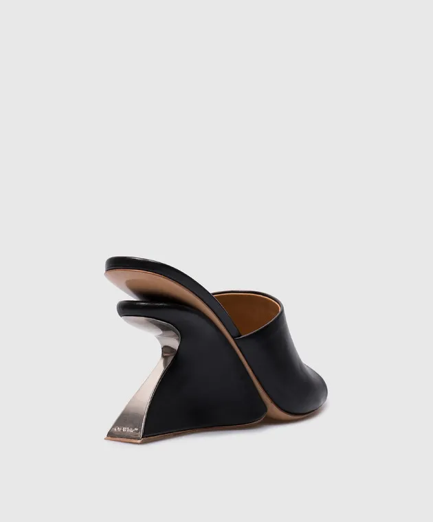 Off-White Black leather Jug mules with curved heels