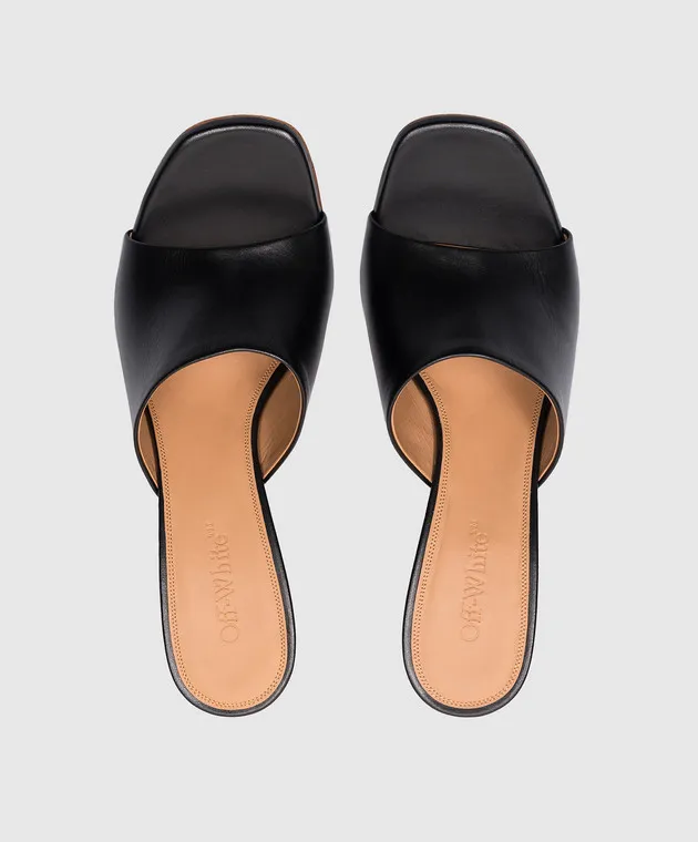 Off-White Black leather Jug mules with curved heels