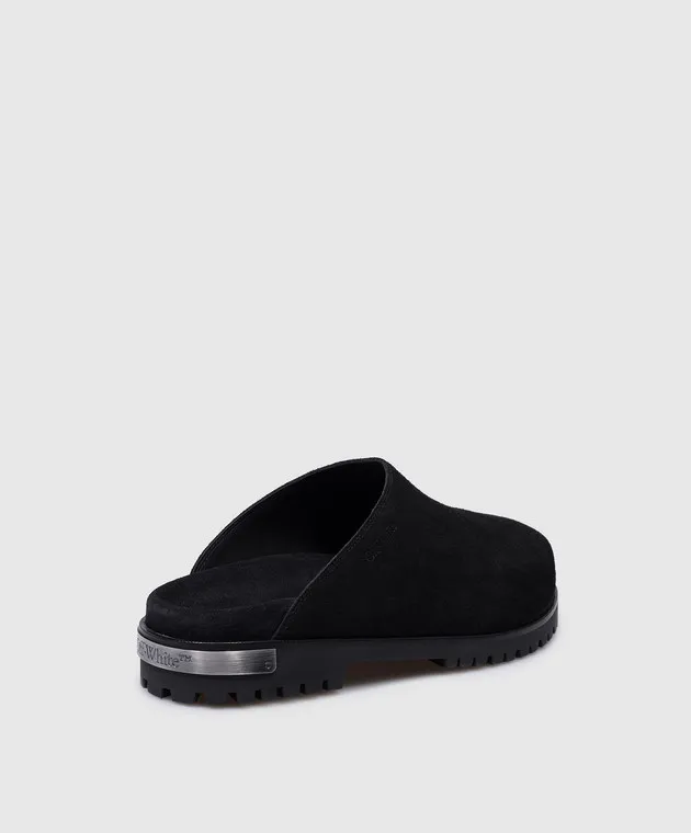 Off-White Black suede mules with metallic logo