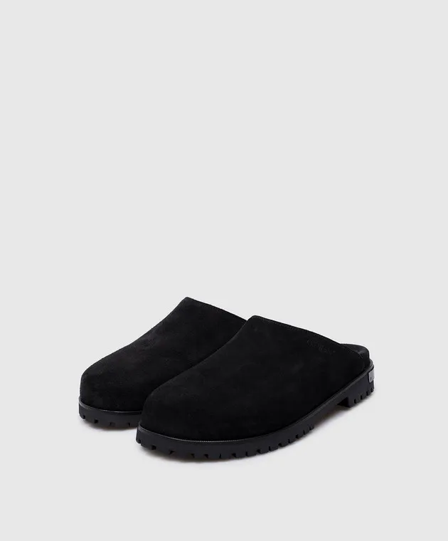 Off-White Black suede mules with metallic logo