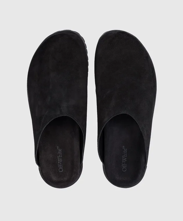 Off-White Black suede mules with metallic logo