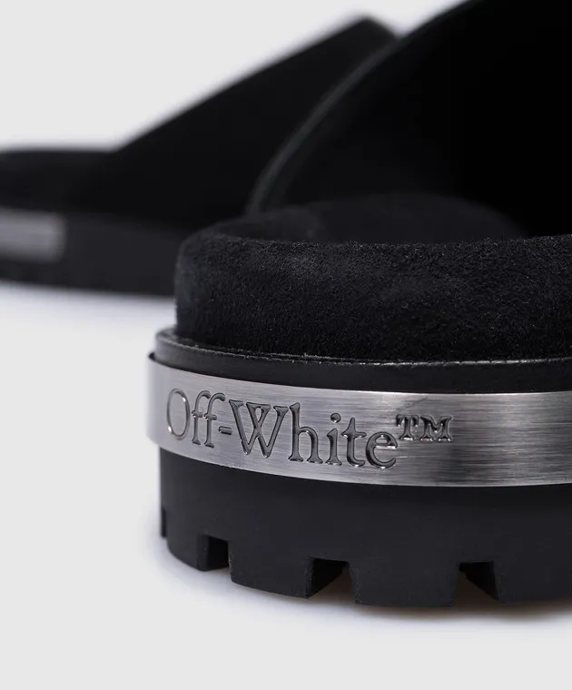 Off-White Black suede mules with metallic logo