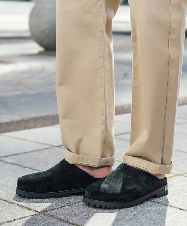 Off-White Black suede mules with metallic logo