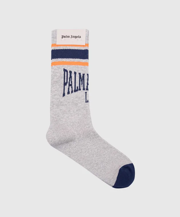 Palm Angels Gray socks with a logo pattern