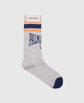 Palm Angels Gray socks with a logo pattern