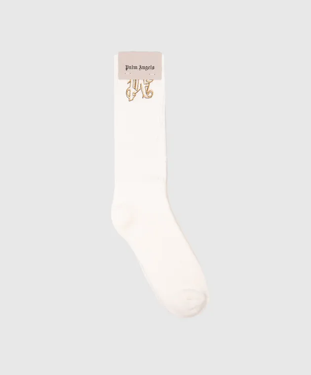 Palm Angels White socks with monogram embroidery