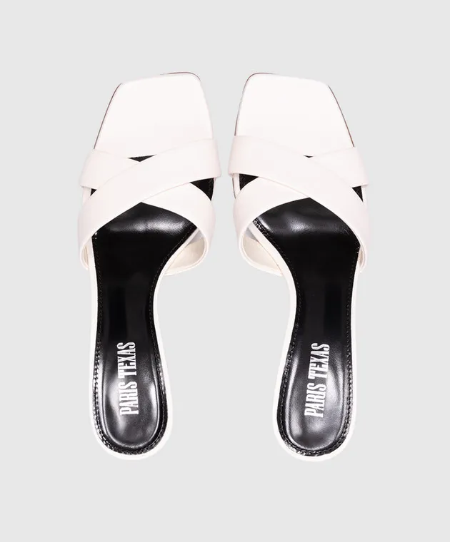 Paris Texas Dafne white leather mules