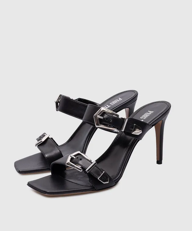 Paris Texas Ursula black leather mules