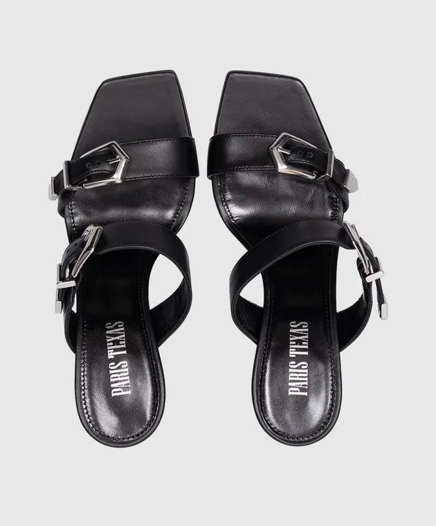 Paris Texas Ursula black leather mules