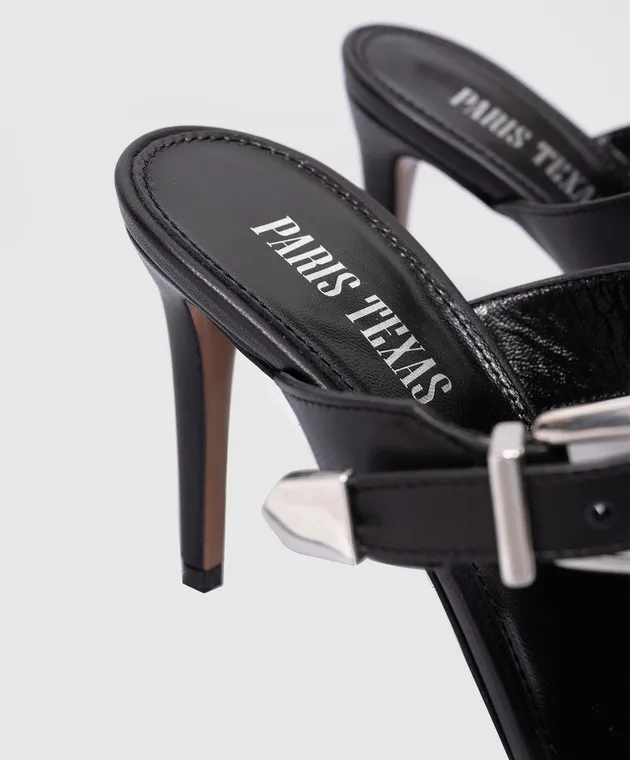 Paris Texas Ursula black leather mules