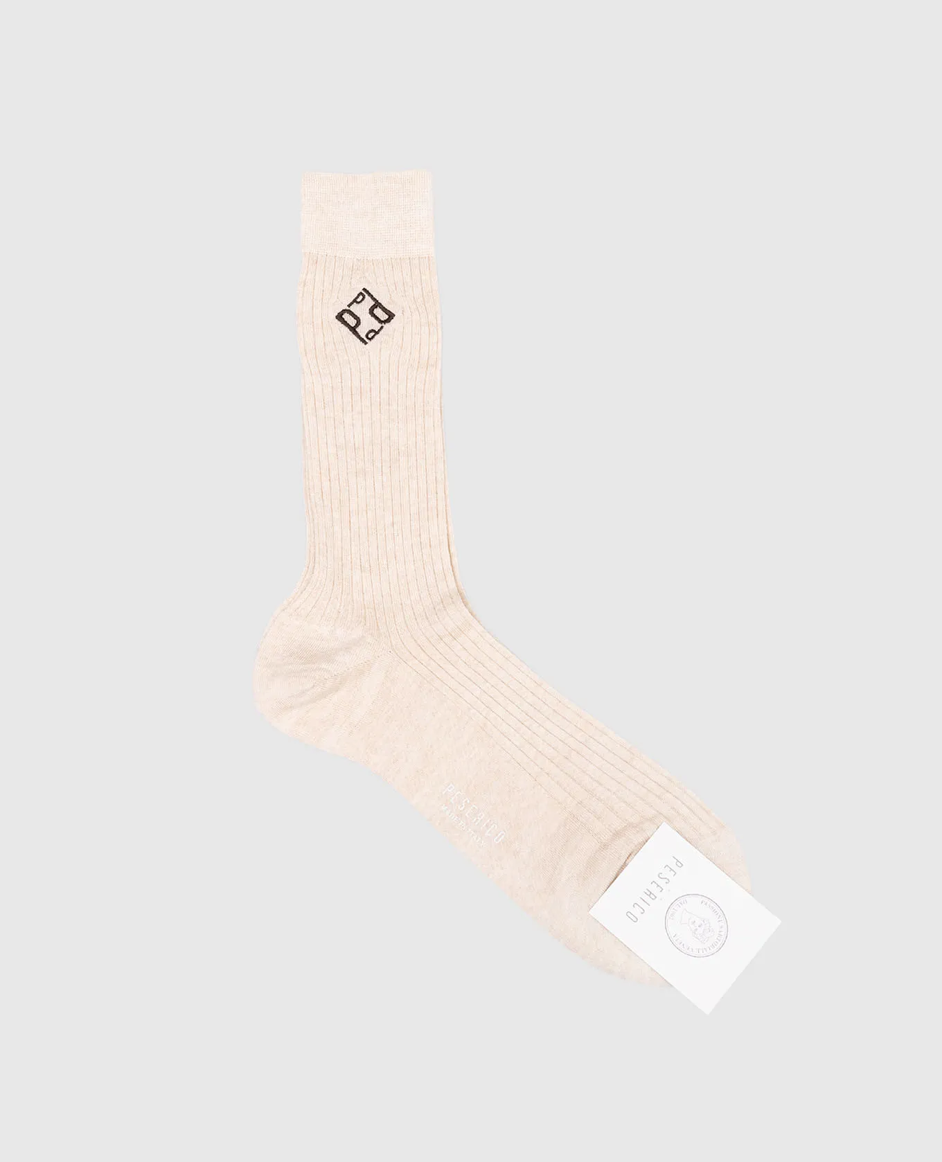 Peserico Beige wool socks with logo embroidery