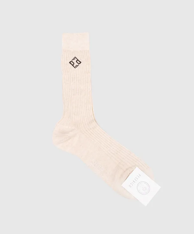 Peserico Beige wool socks with logo embroidery