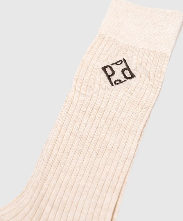 Peserico Beige wool socks with logo embroidery