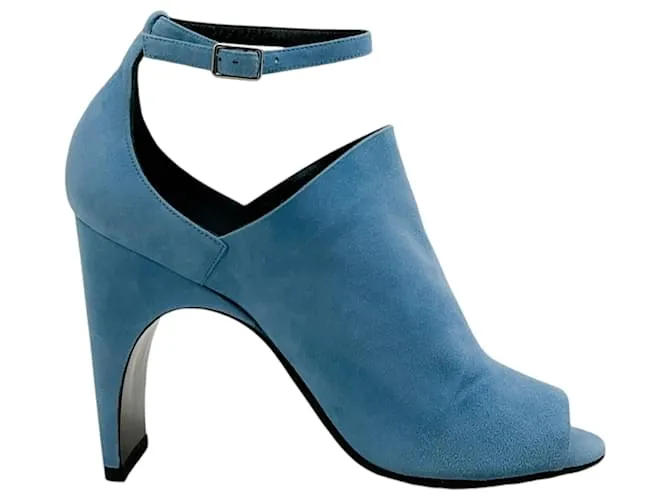 Pierre Hardy Blue Suede Caress Peep Toe Shooties con Correa en el Tobillo Azul 