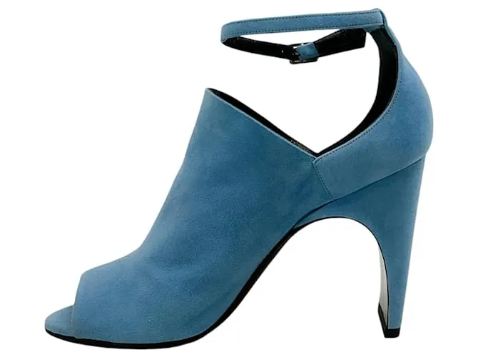 Pierre Hardy Blue Suede Caress Peep Toe Shooties con Correa en el Tobillo Azul 